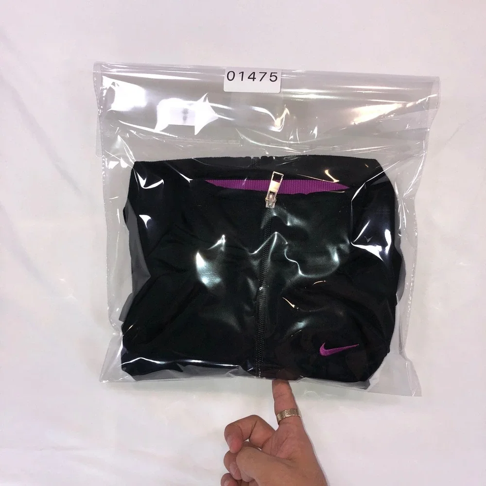 Nike Womens Track Jacket Black Purple Logo Tape Full Zip Size L RN56323
